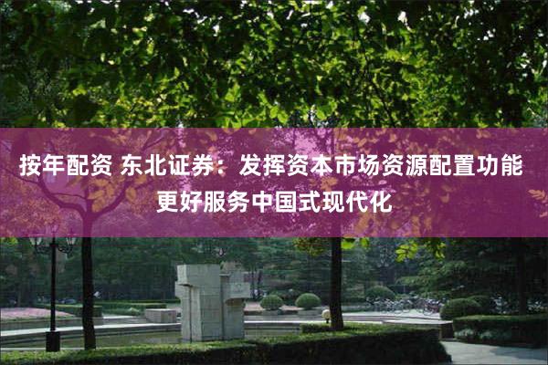按年配资 东北证券：发挥资本市场资源配置功能 更好服务中国式现代化