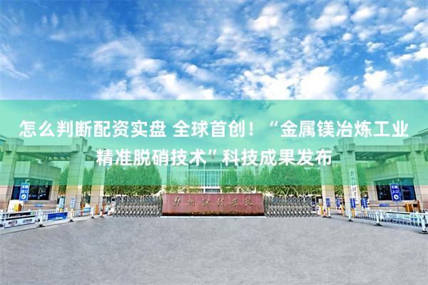 怎么判断配资实盘 全球首创！“金属镁冶炼工业精准脱硝技术”科技成果发布